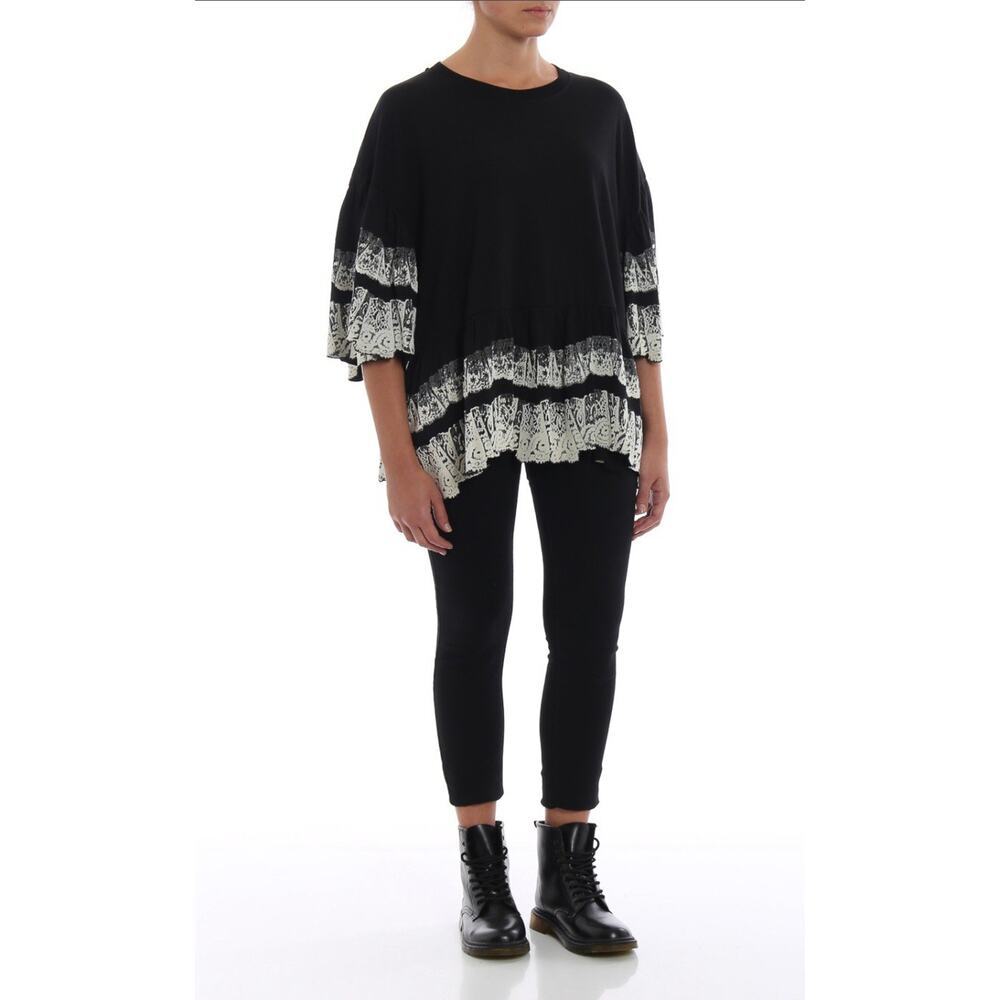 Alexander McQueen McQ Black White Faux Lace Embellished Jersey Knit Sz Xs